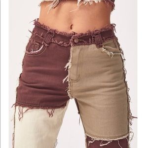 Brown Patchwork Denim Boyfriend Jeans 